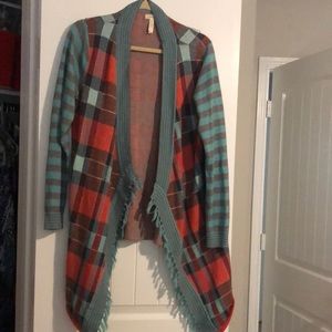 Matilda Jane medium burnt orange turquoise duster blazer cardigan with tassels